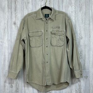 Vintage Camel Expedition Safari Tan Long Sleeve Button Down Shirt Size Large